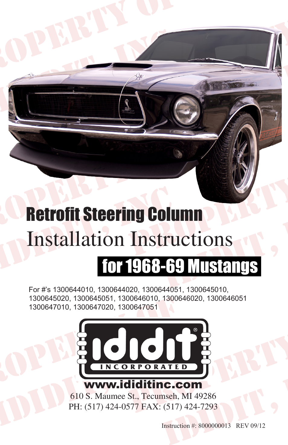 ididit Retrofit Steering Column: 1968-69 Mustang User Manual | 8 pages
