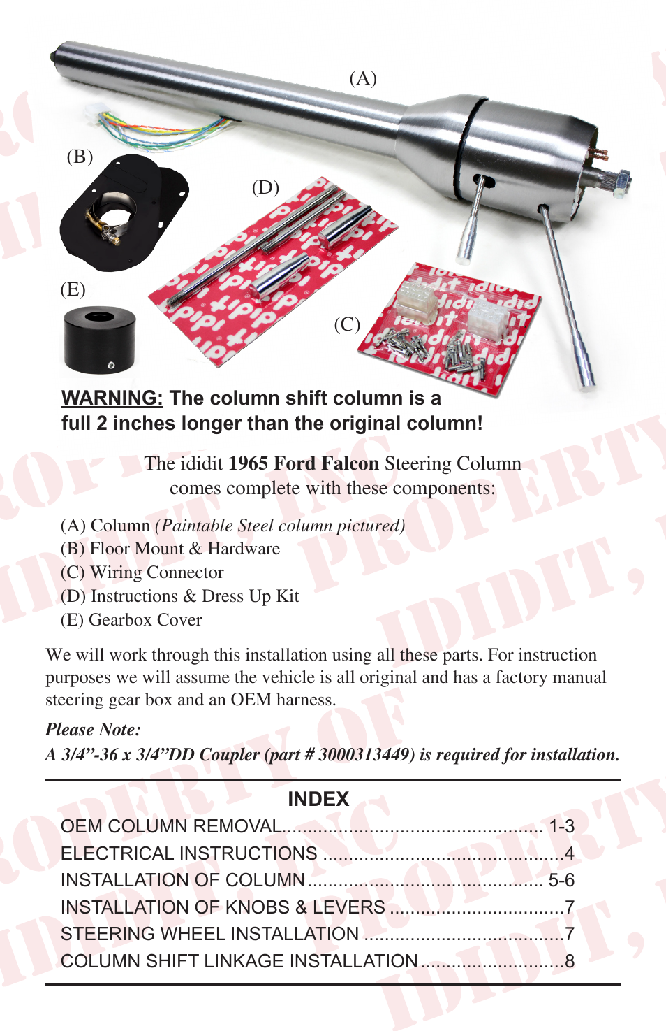 ididit Retrofit Steering Column: 1965 Falcon User Manual | Page 2 / 12