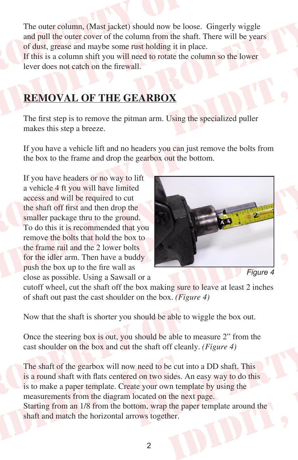 Removal of the gearbox | ididit Retrofit Steering Column: 1965 Falcon User Manual | Page 4 / 12