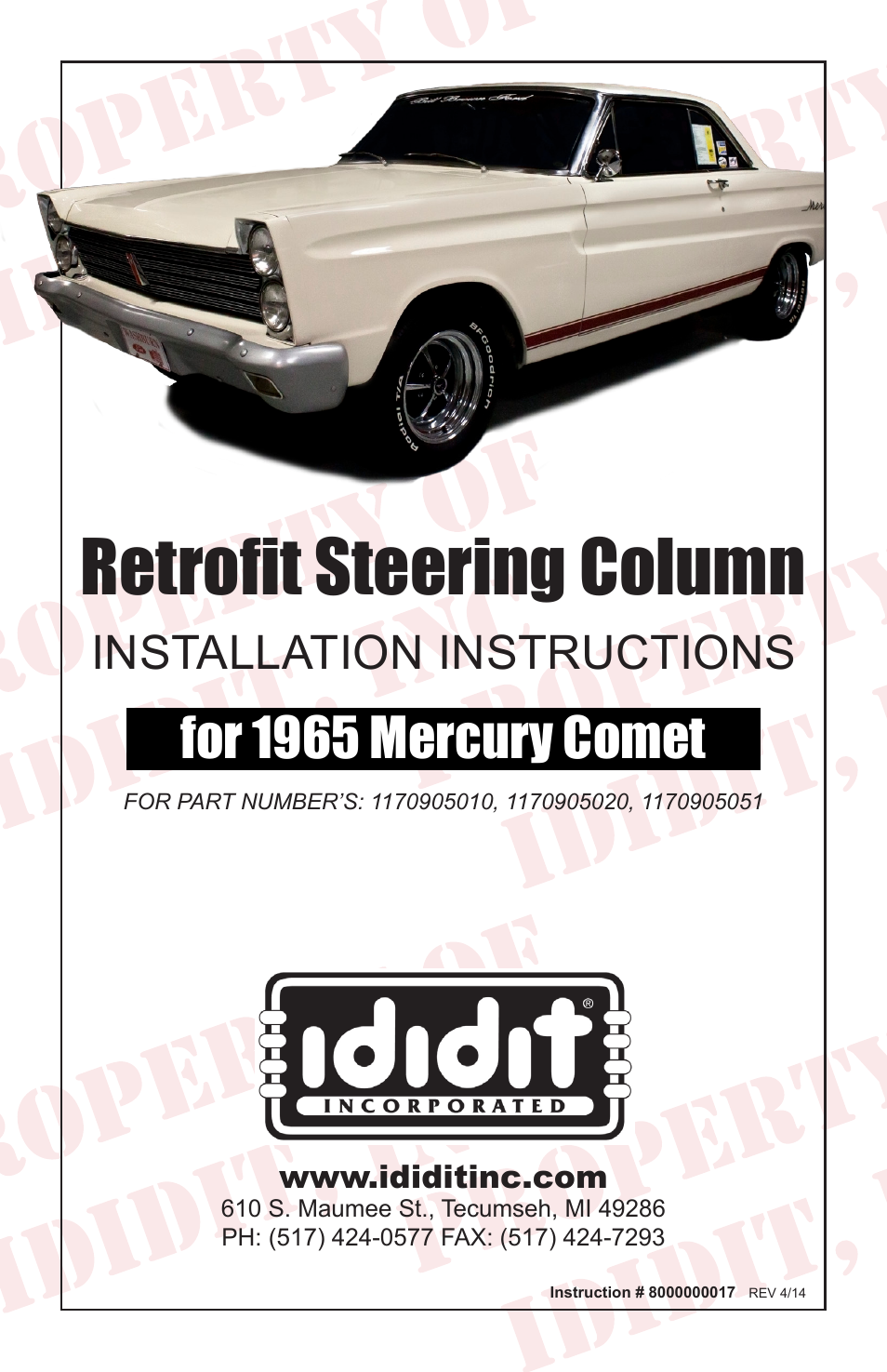 ididit Retrofit Steering Column: 1965 Mercury Comet User Manual | 8 pages