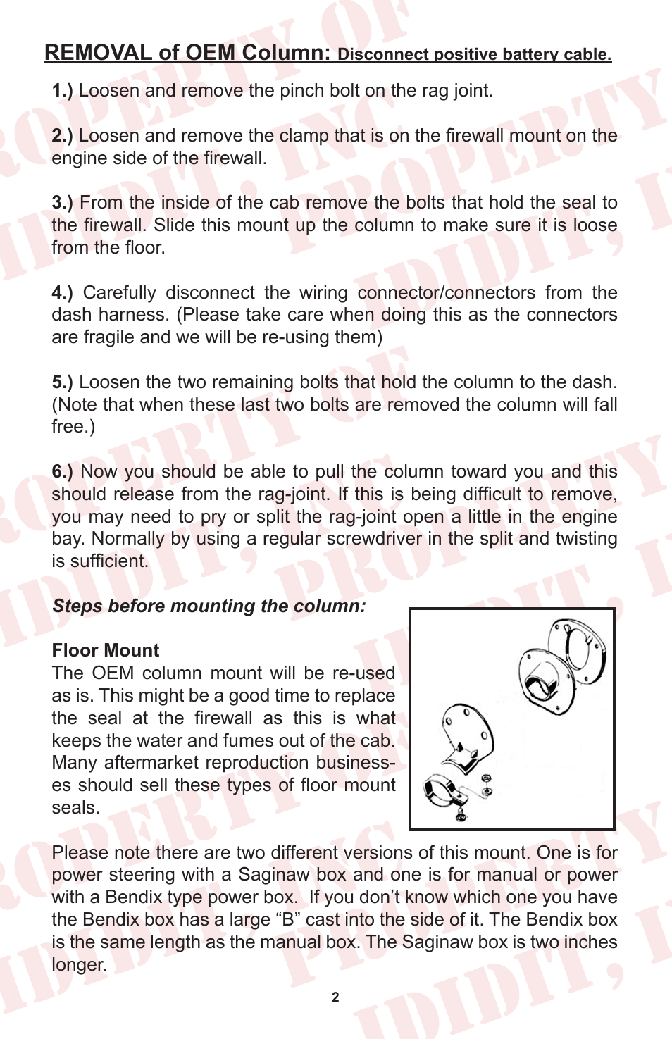 Removal of oem column | ididit Retrofit Steering Column: 1965-66 Ford Truck User Manual | Page 4 / 8