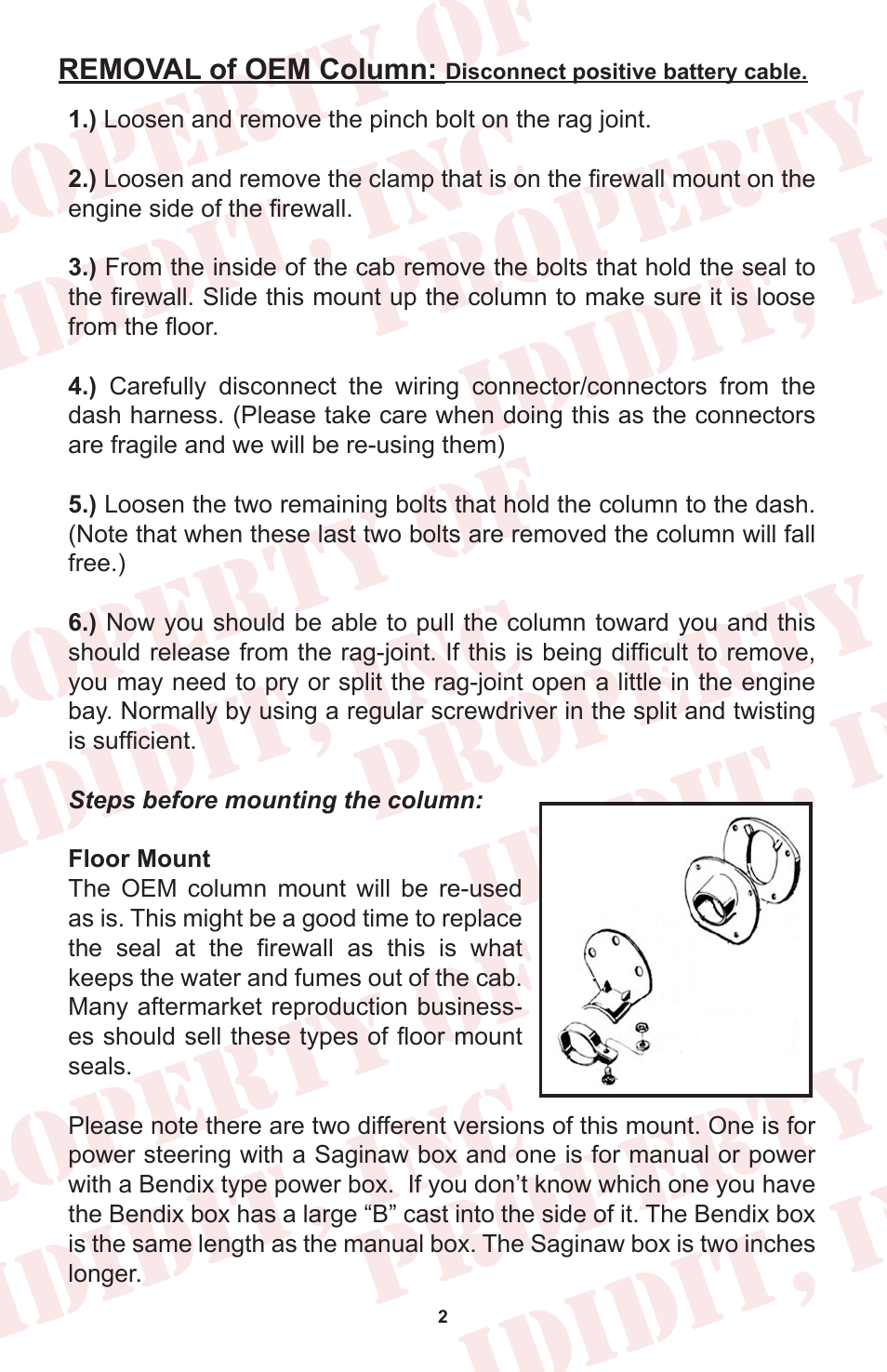 Removal of oem column | ididit Retrofit Steering Column: 1967-72 Ford Truck User Manual | Page 4 / 8