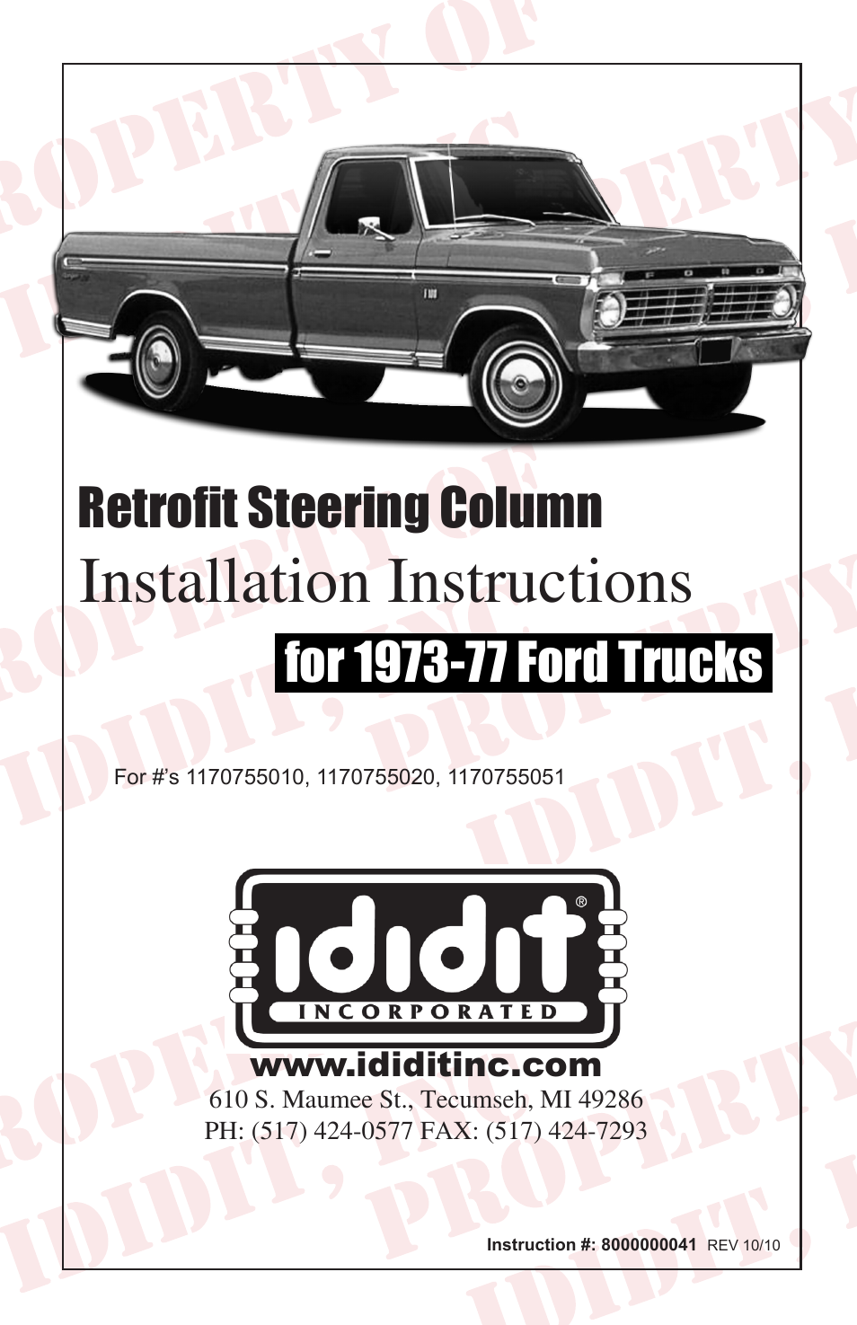 ididit Retrofit Steering Column: 1973-77 Ford Truck User Manual | 8 pages