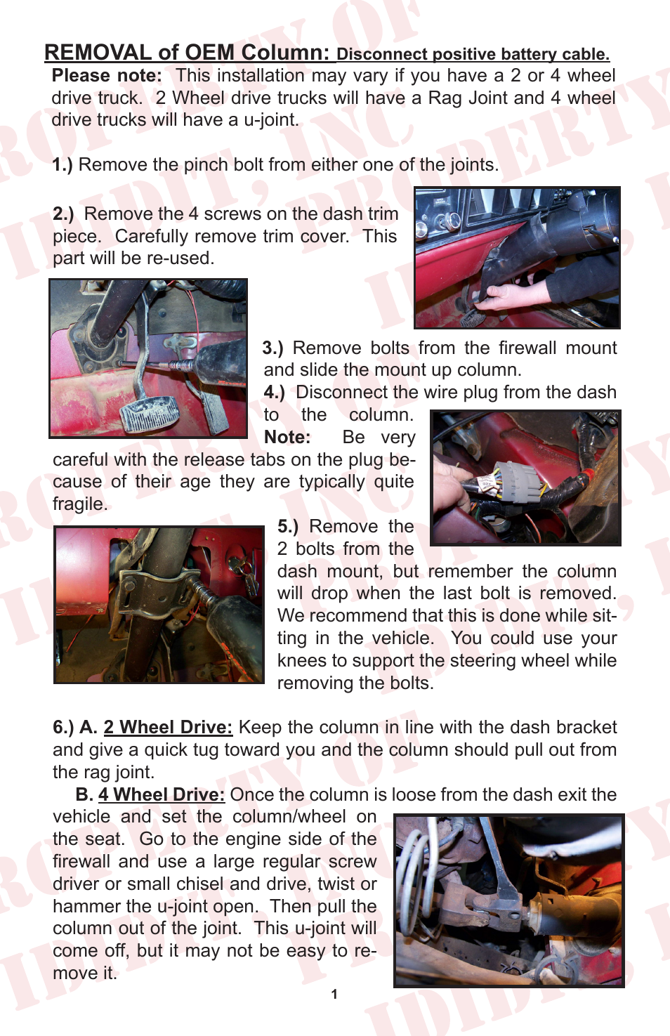 Removal of oem column | ididit Retrofit Steering Column: 1978-79 Ford Truck User Manual | Page 3 / 8