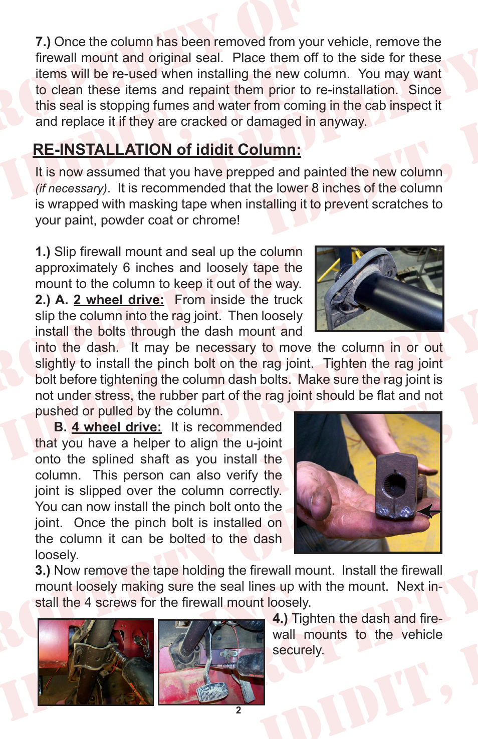 Re-installation of ididit column | ididit Retrofit Steering Column: 1978-79 Ford Truck User Manual | Page 4 / 8