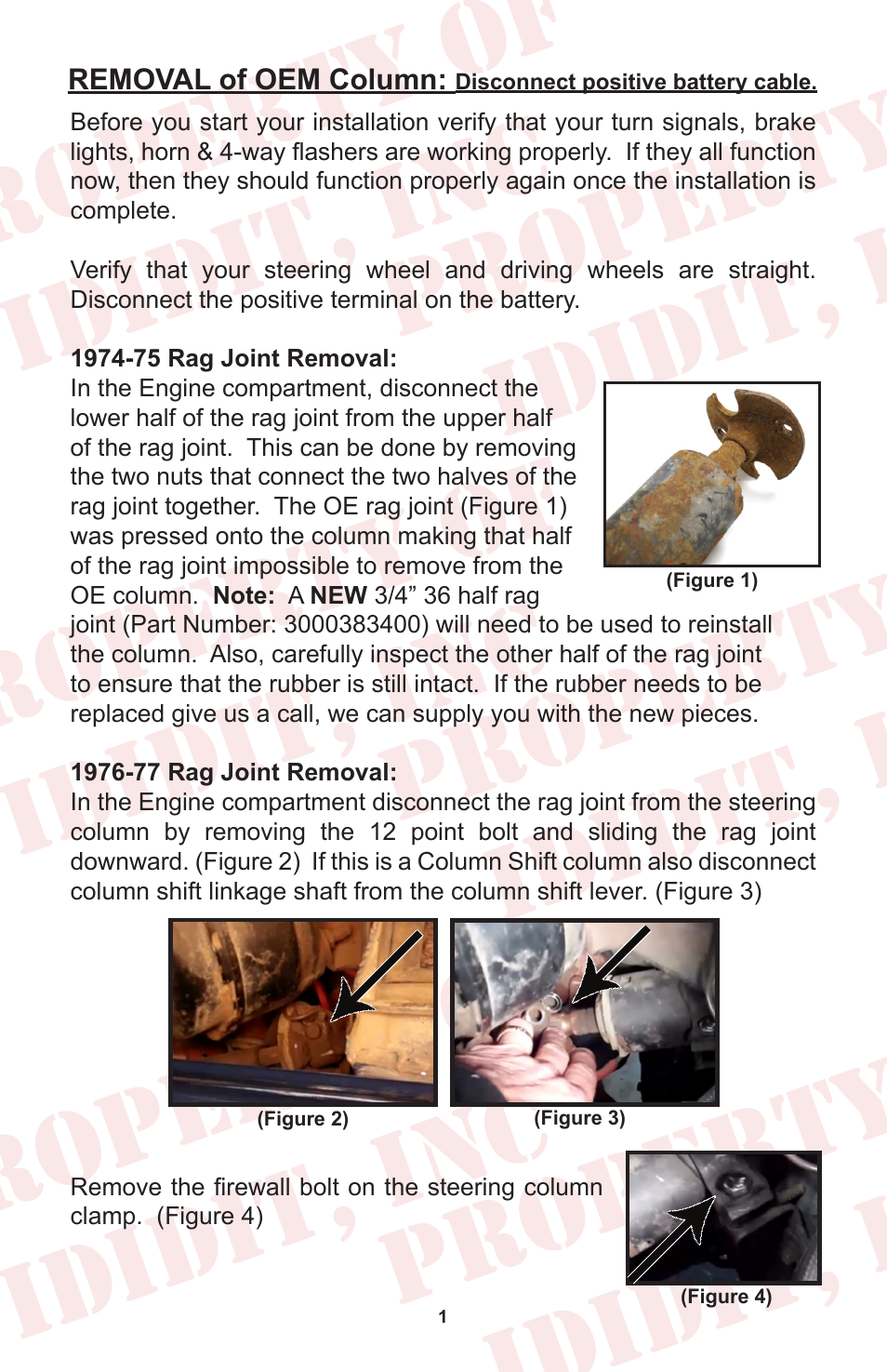 Removal of oem column | ididit Retrofit Steering Column: 1974-77 Ford Bronco User Manual | Page 3 / 8