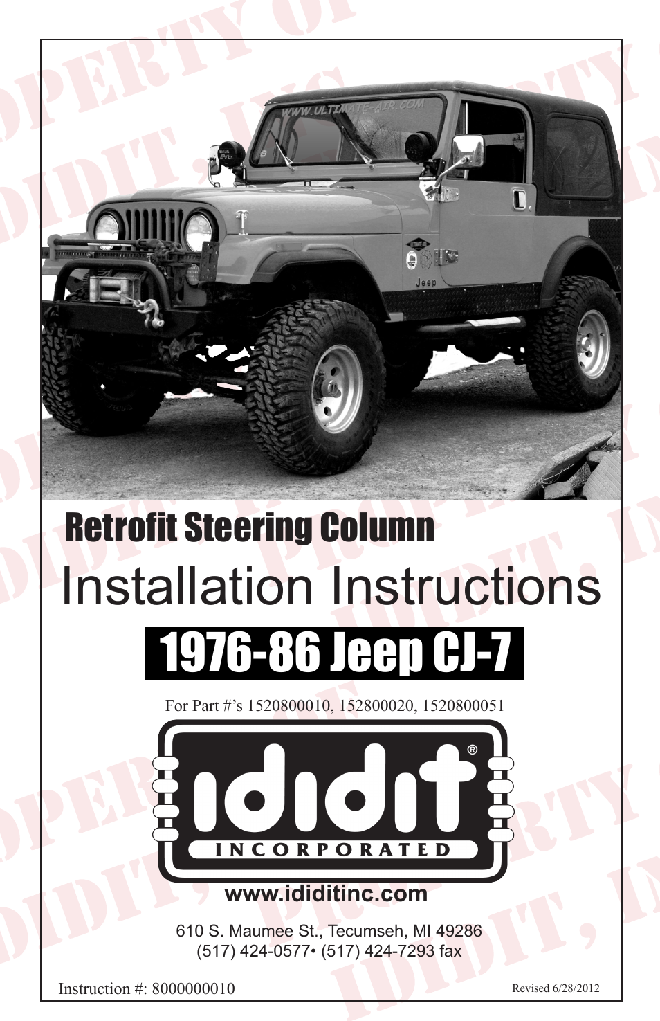 ididit Retrofit Steering Column: 1976-86 Jeep CJ5 & CJ7 User Manual | 12 pages