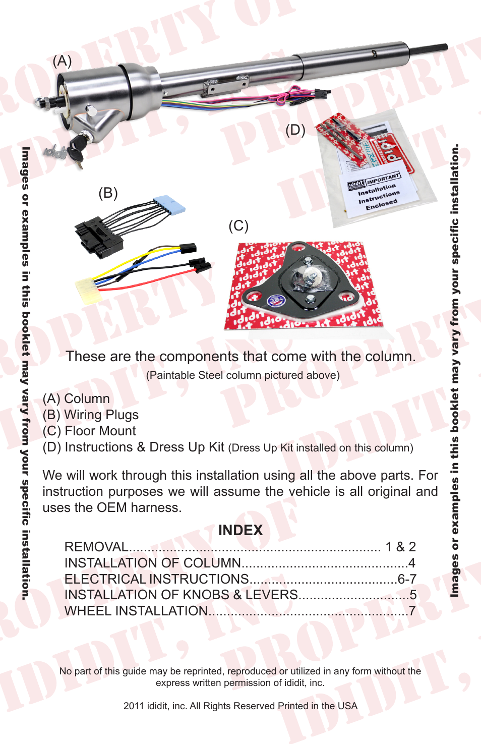 Index, These are the components that come with the column, C) (d) | ididit Retrofit Steering Column: 1973 Chrysler B-Body User Manual | Page 2 / 12