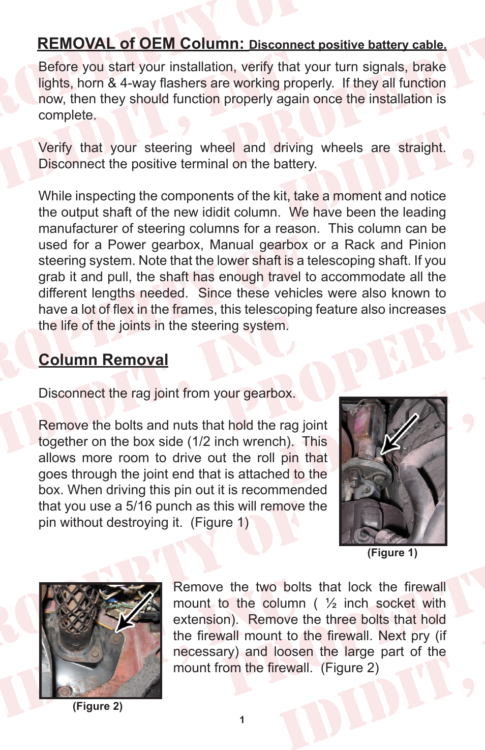 Column removal, Removal of oem column | ididit Retrofit Steering Column: 1973 Chrysler B-Body User Manual | Page 3 / 12
