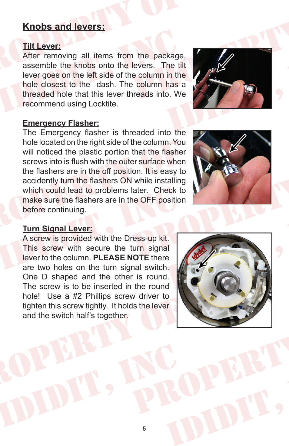 Knobs and levers | ididit Retrofit Steering Column: 1973 Chrysler B-Body User Manual | Page 7 / 12