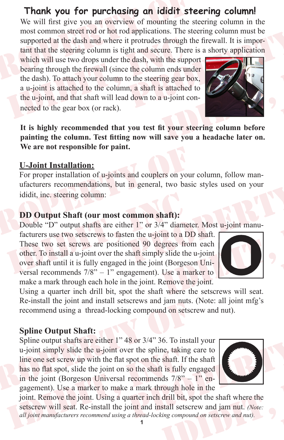 ididit Right Hand Drive & Collapsible Steering Column: RHD Universal Tilt User Manual | Page 2 / 8
