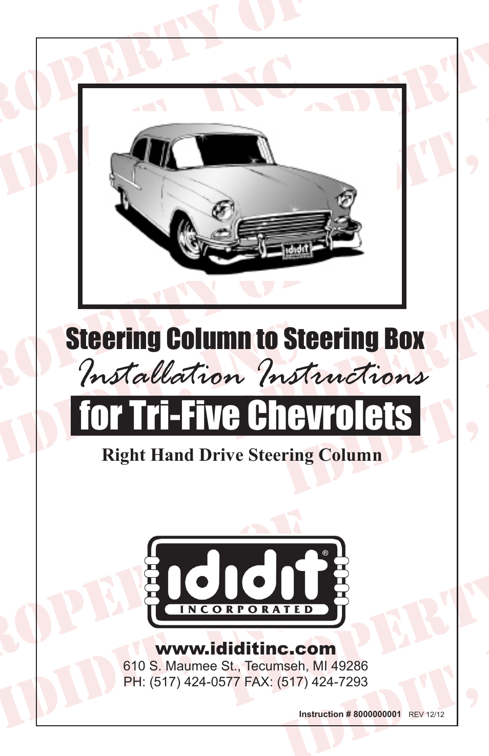 ididit Right Hand Drive & Collapsible Steering Column: RHD Tri-Five Chevy User Manual | 16 pages