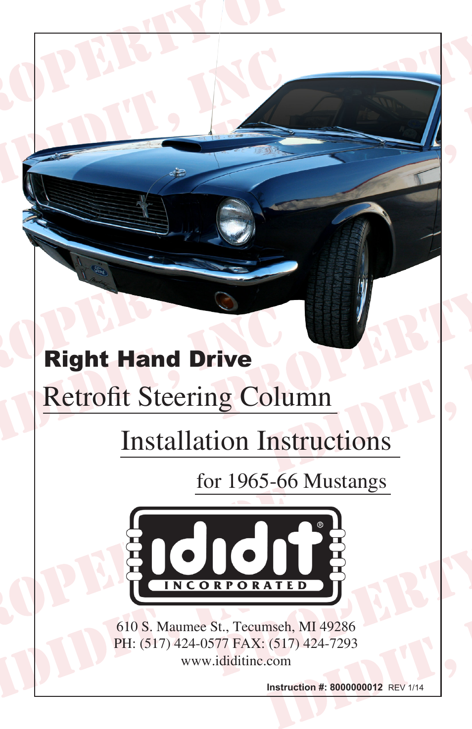 ididit Right Hand Drive & Collapsible Steering Column: RHD 1965-66 Mustang User Manual | 8 pages