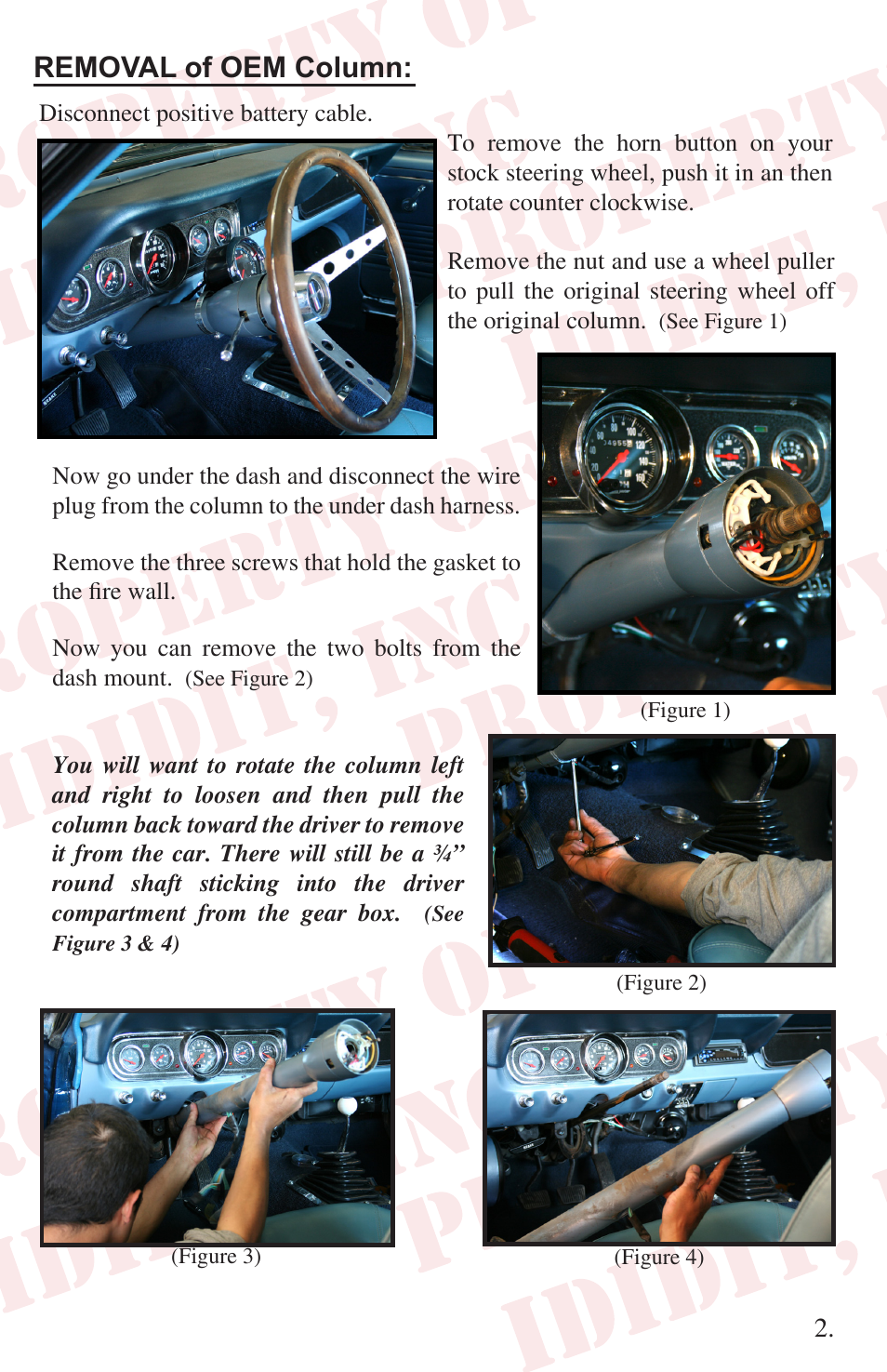 Removal of oem column | ididit Right Hand Drive & Collapsible Steering Column: RHD 1965-66 Mustang User Manual | Page 3 / 8