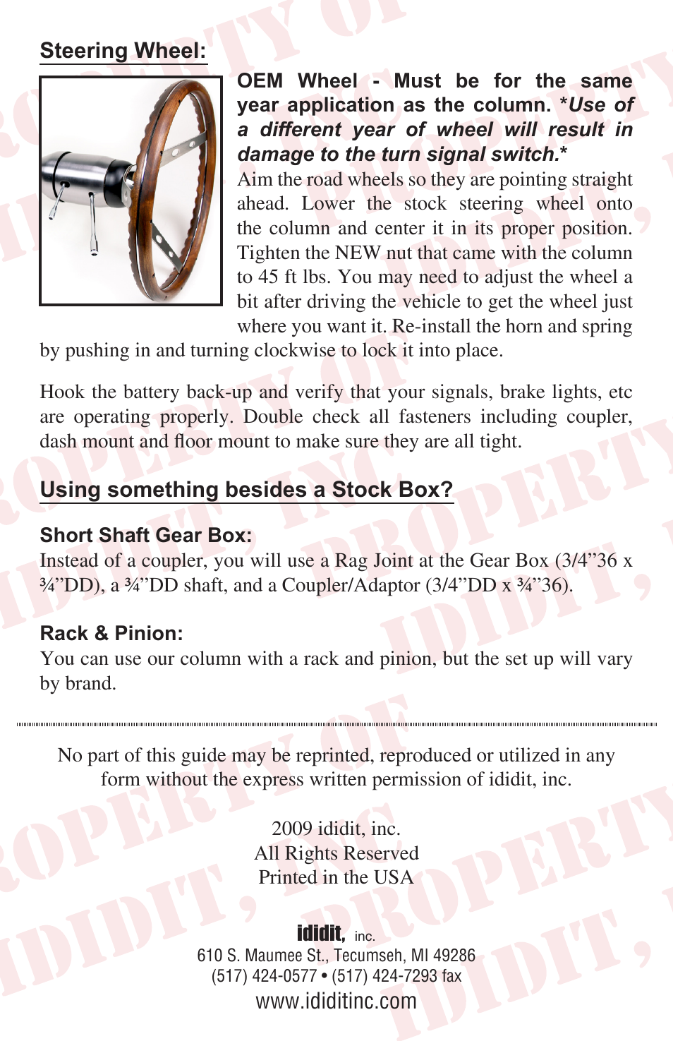 ididit Right Hand Drive & Collapsible Steering Column: RHD 1965-66 Mustang User Manual | Page 8 / 8