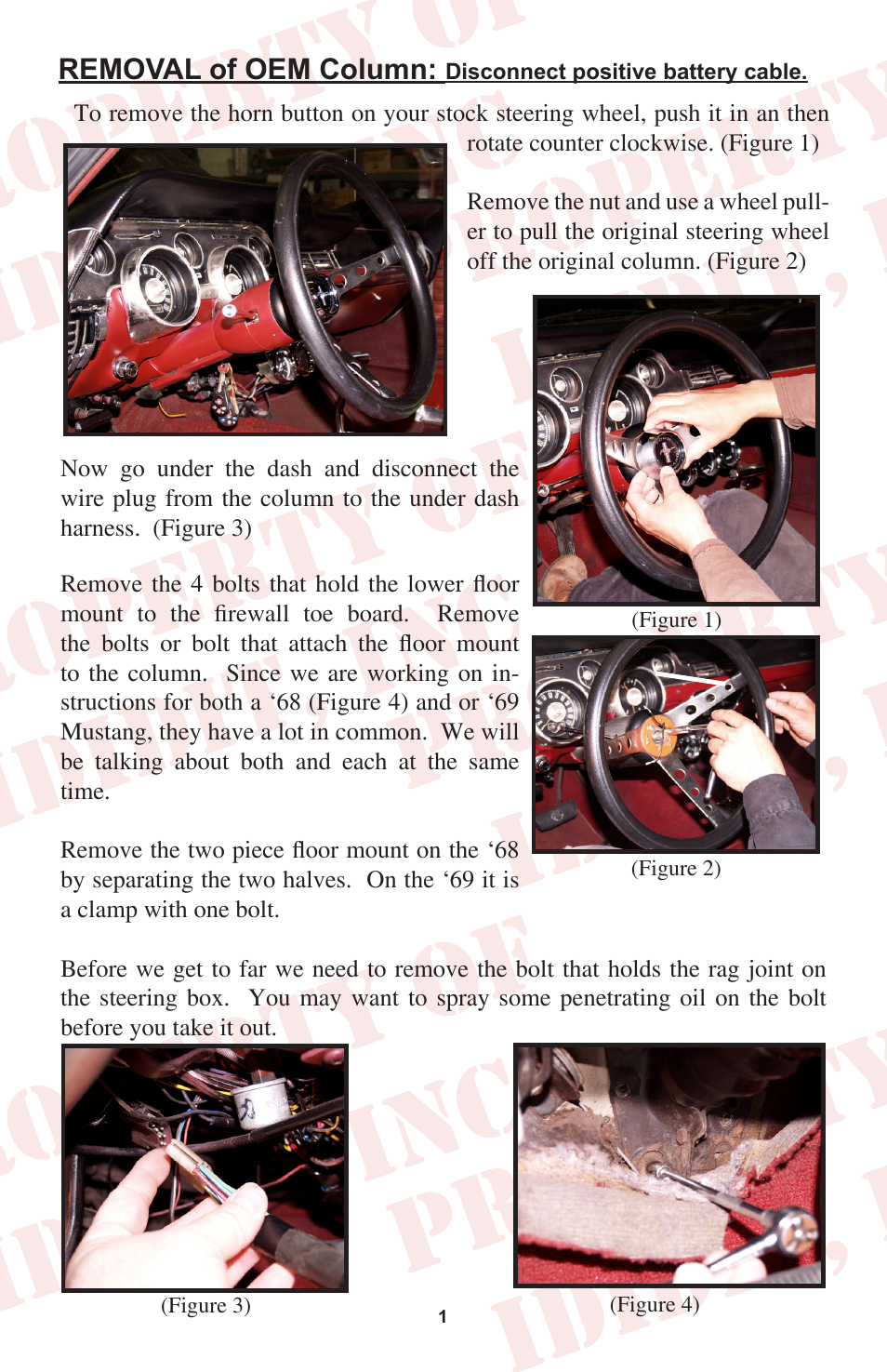 Removal of oem column | ididit Right Hand Drive & Collapsible Steering Column: RHD 1968-69 Mustang User Manual | Page 3 / 8