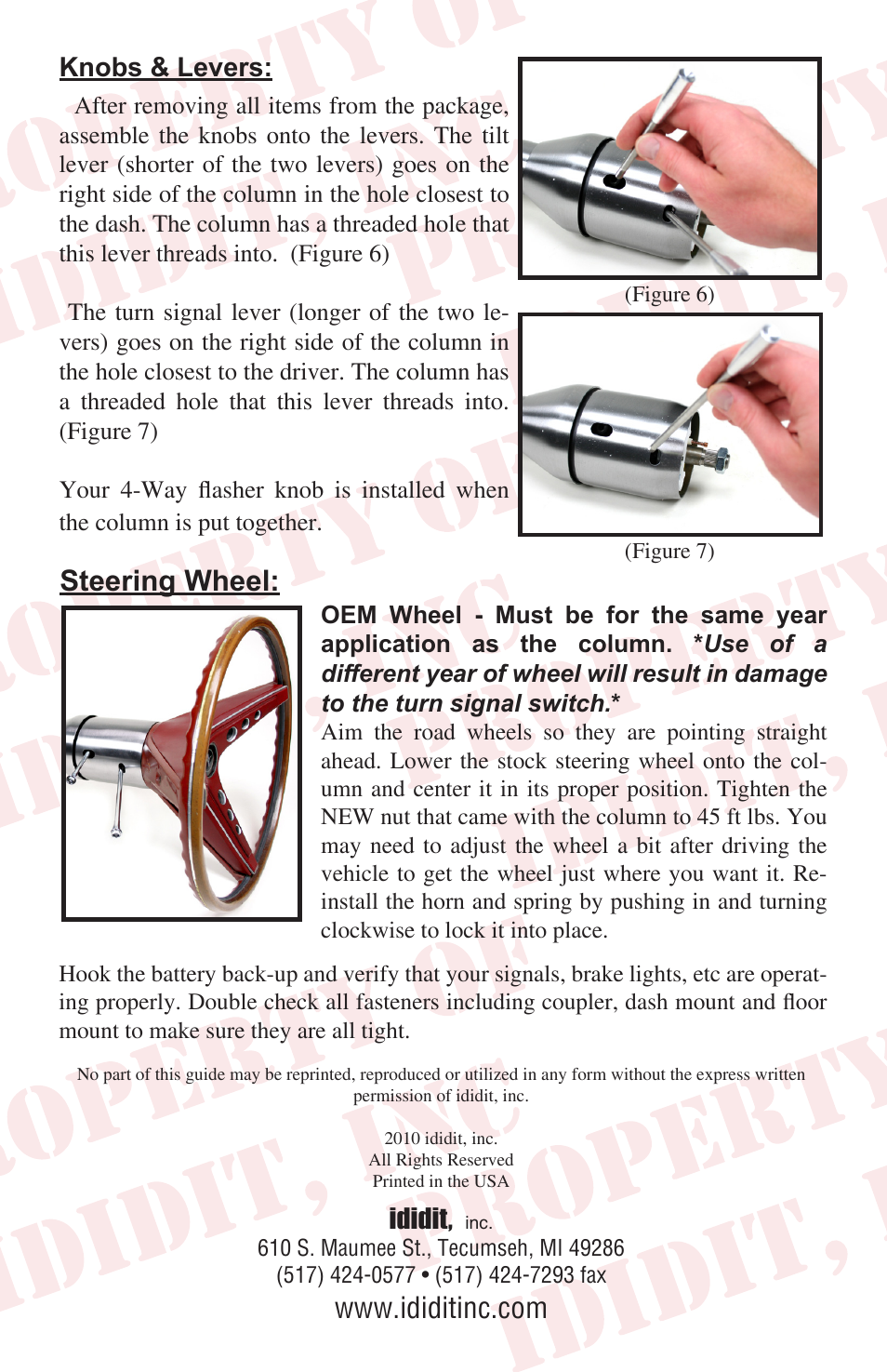 Steering wheel, Ididit, Knobs & levers | ididit Right Hand Drive & Collapsible Steering Column: RHD 1968-69 Mustang User Manual | Page 8 / 8