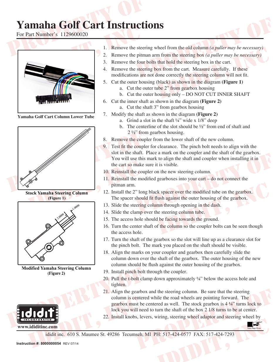 ididit Golf Cart Steering Column: Yamaha User Manual | 2 pages