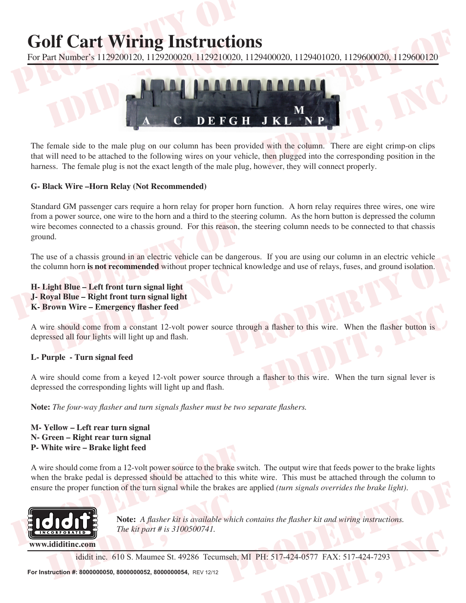 ididit Golf Cart Steering Column: Golf Cart Wiring User Manual | 1 page