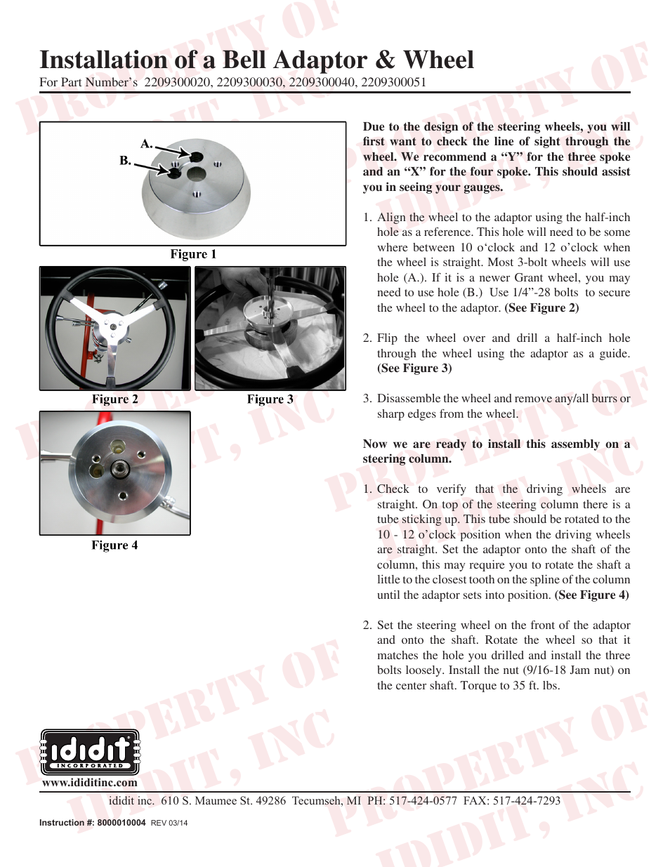 ididit Steering Wheel Adaptor: 3-Bolt Bell Adaptor User Manual | 1 page