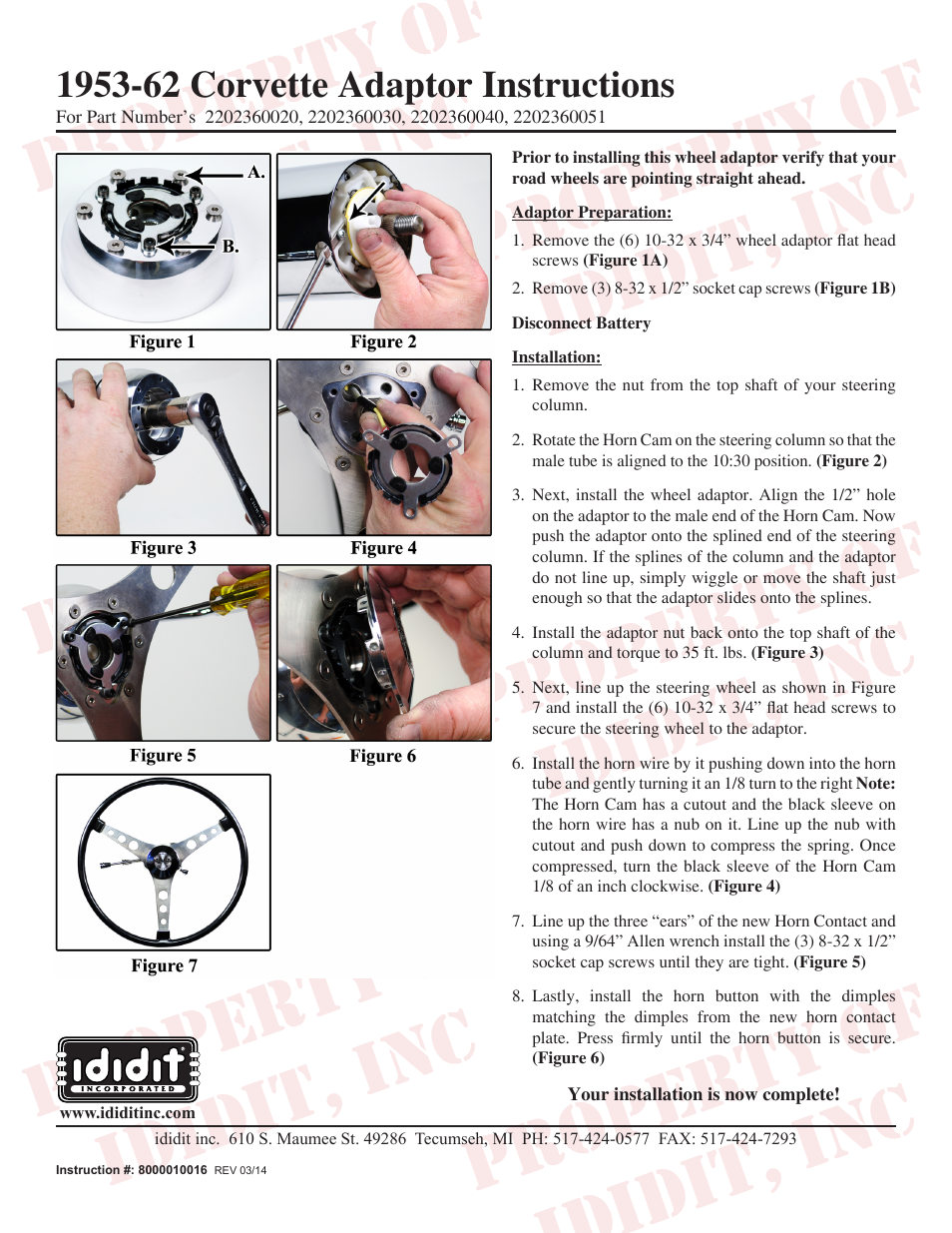 ididit Steering Wheel Adaptor: 1953-66 Corvette Adaptor User Manual | 1 page