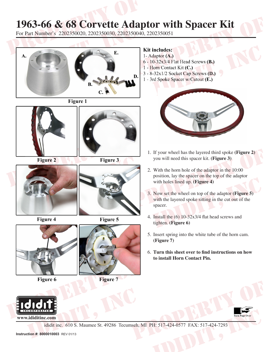 ididit Steering Wheel Adaptor: 1963-66 & 68 Corvette Adaptor User Manual | 2 pages
