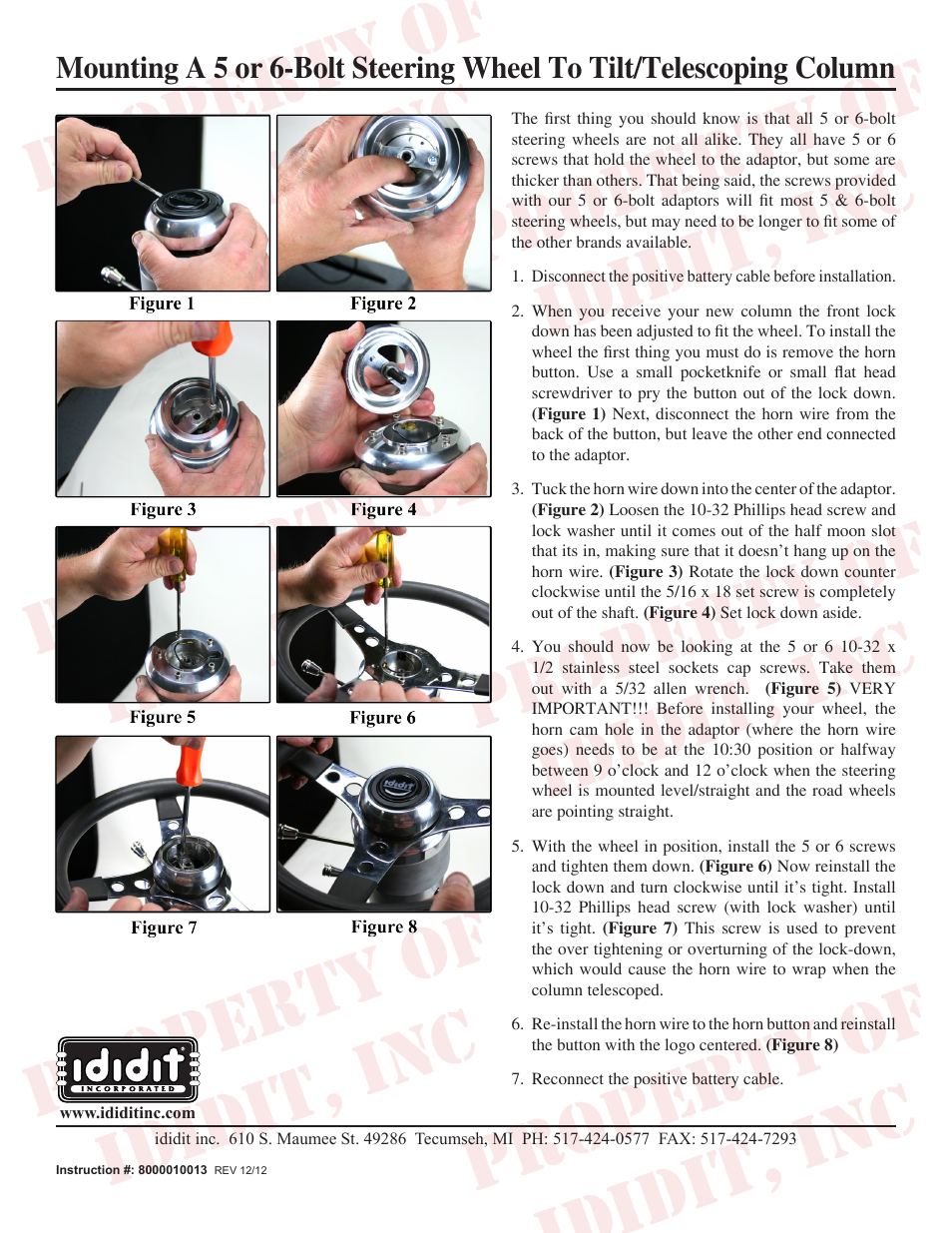 ididit Steering Wheel Adaptor: 5 or 6-Bolt Steering Wheel to ididit Tilt/Telescoping User Manual | 1 page