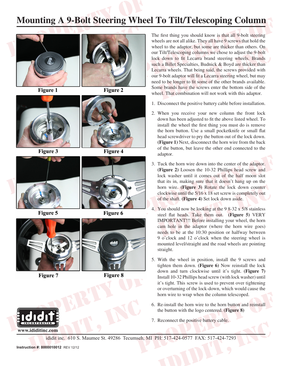 ididit Steering Wheel Adaptor: 9-Bolt Steering Wheel to ididit Tilt/Telescoping User Manual | 1 page