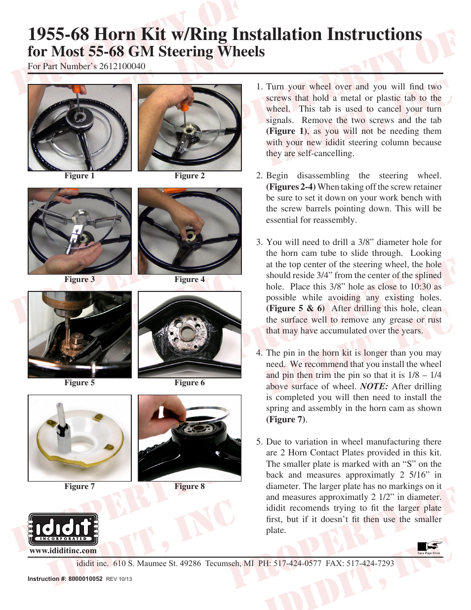 ididit Steering Wheel Adaptor: 1955-68 Horn Kit w/Ring User Manual | 2 pages