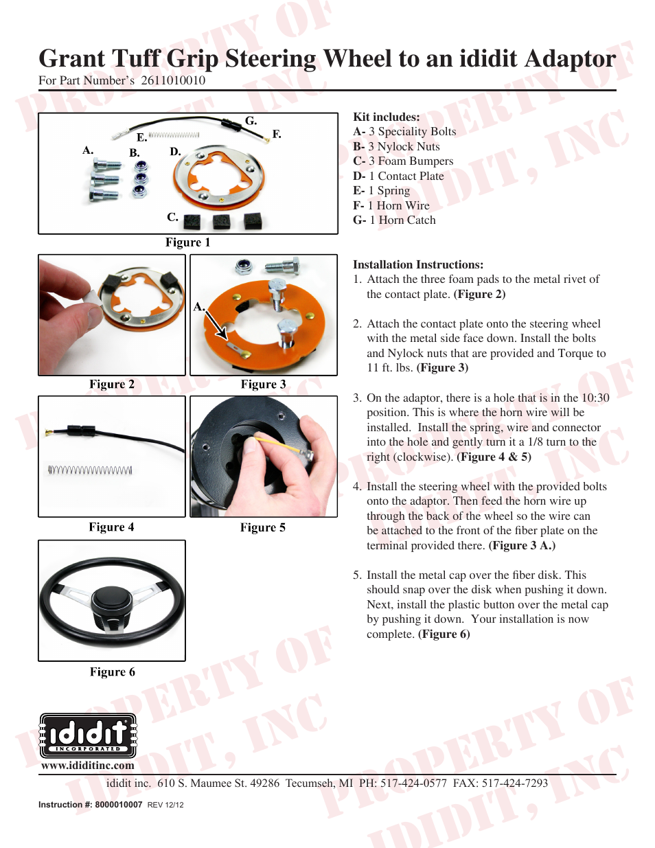 ididit Steering Wheel Adaptor: Grant Tuff Grip Steering Wheel to ididit Adaptor User Manual | 1 page