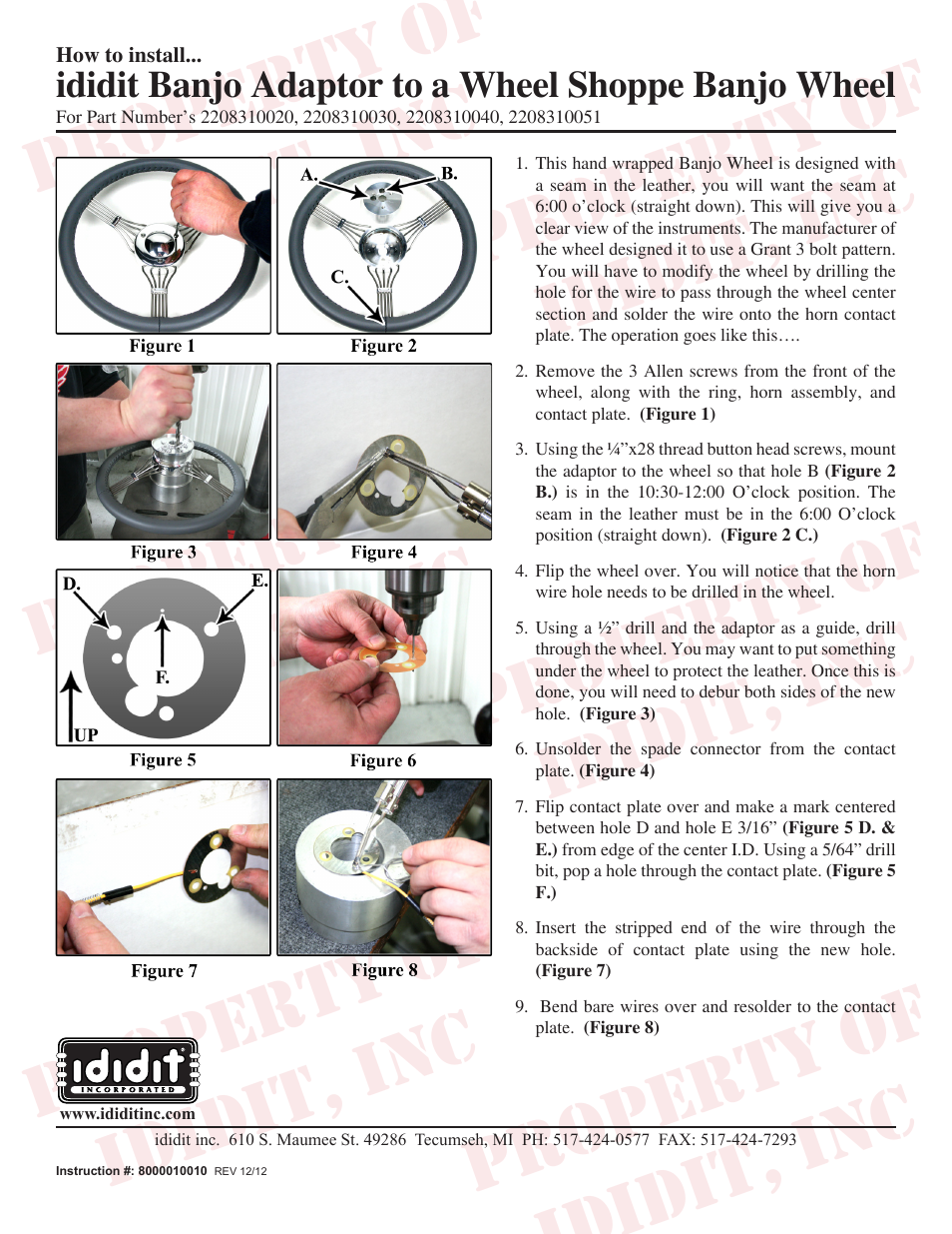 ididit Steering Wheel Adaptor: Banjo Adaptor to Wheel Shoppe Banjo Wheel User Manual | 1 page