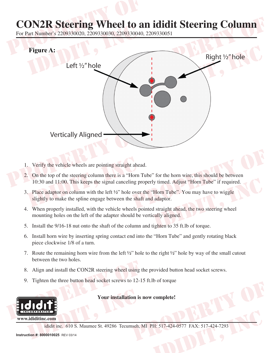 ididit Steering Wheel Adaptor: CON2R Wheel to ididit Column User Manual | 1 page