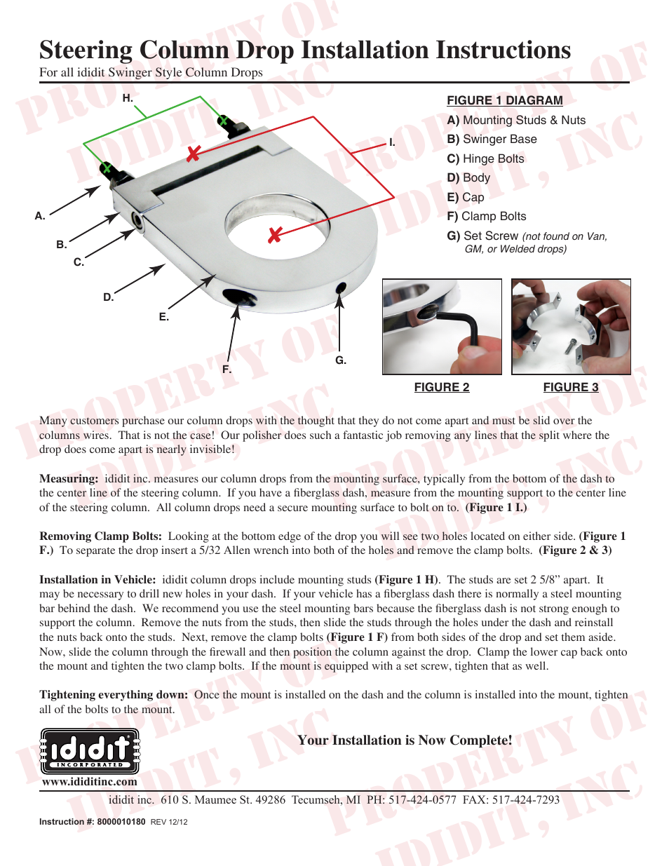 ididit Column Drops/Underdash Mount: Column Drop User Manual | 1 page