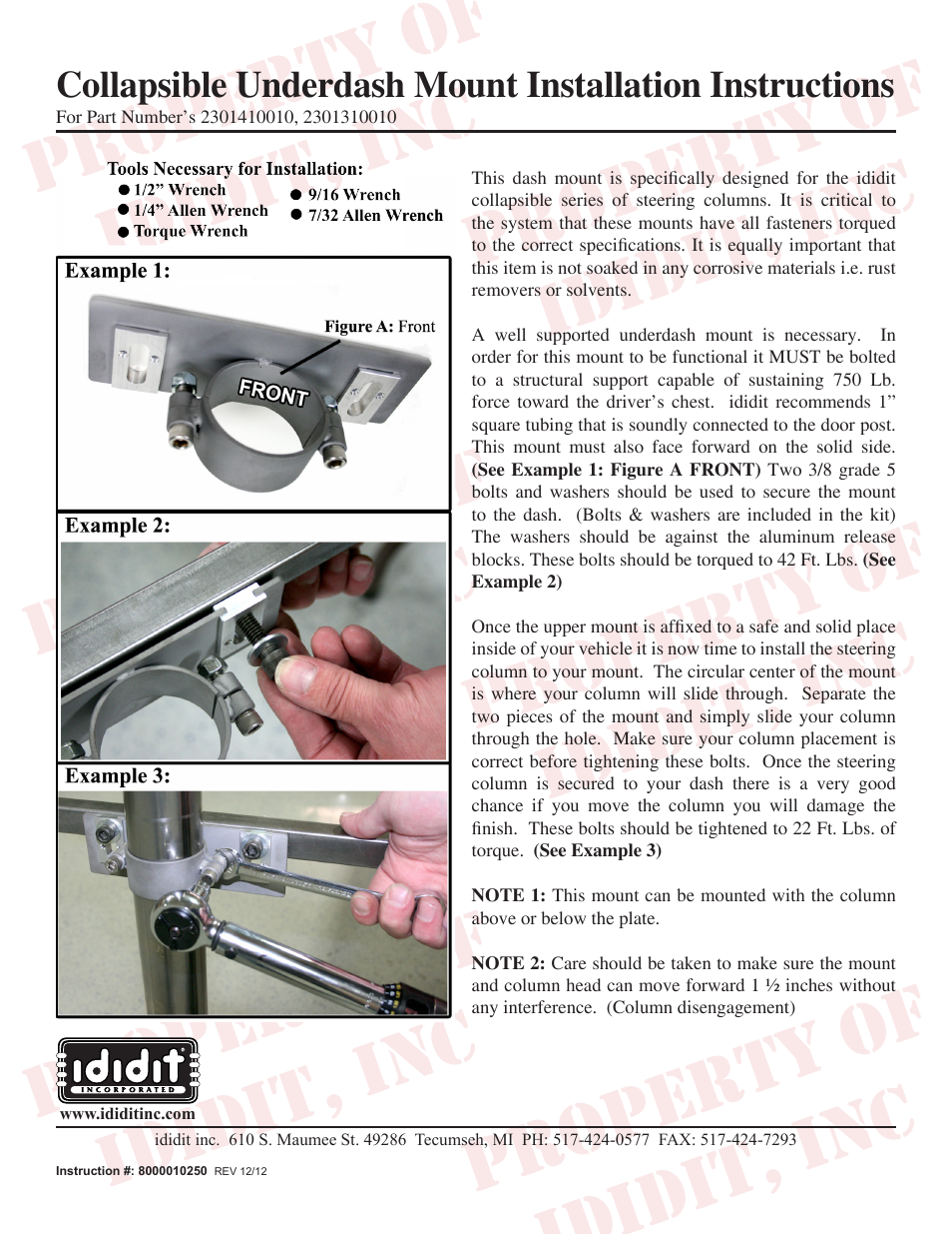 ididit Column Drops/Underdash Mount: Collapsible Underdash Mount User Manual | 1 page