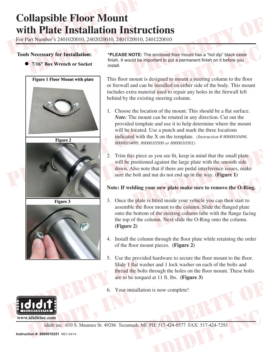 ididit Floor Mount: Collapsible Floor Mount with Plate User Manual | 1 page
