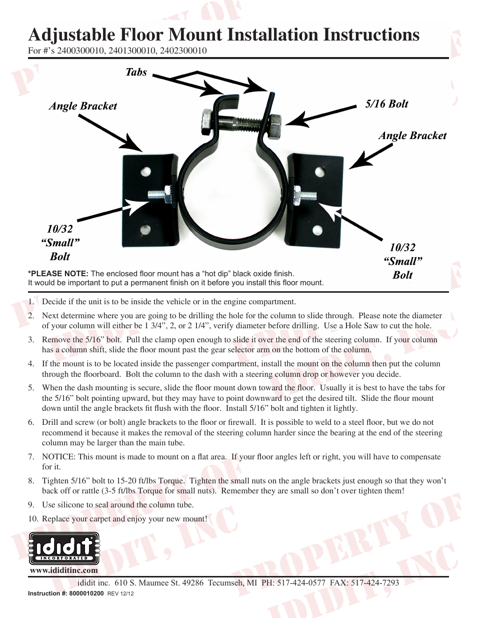 ididit Floor Mount: Adjustable Floor Mount User Manual | 1 page