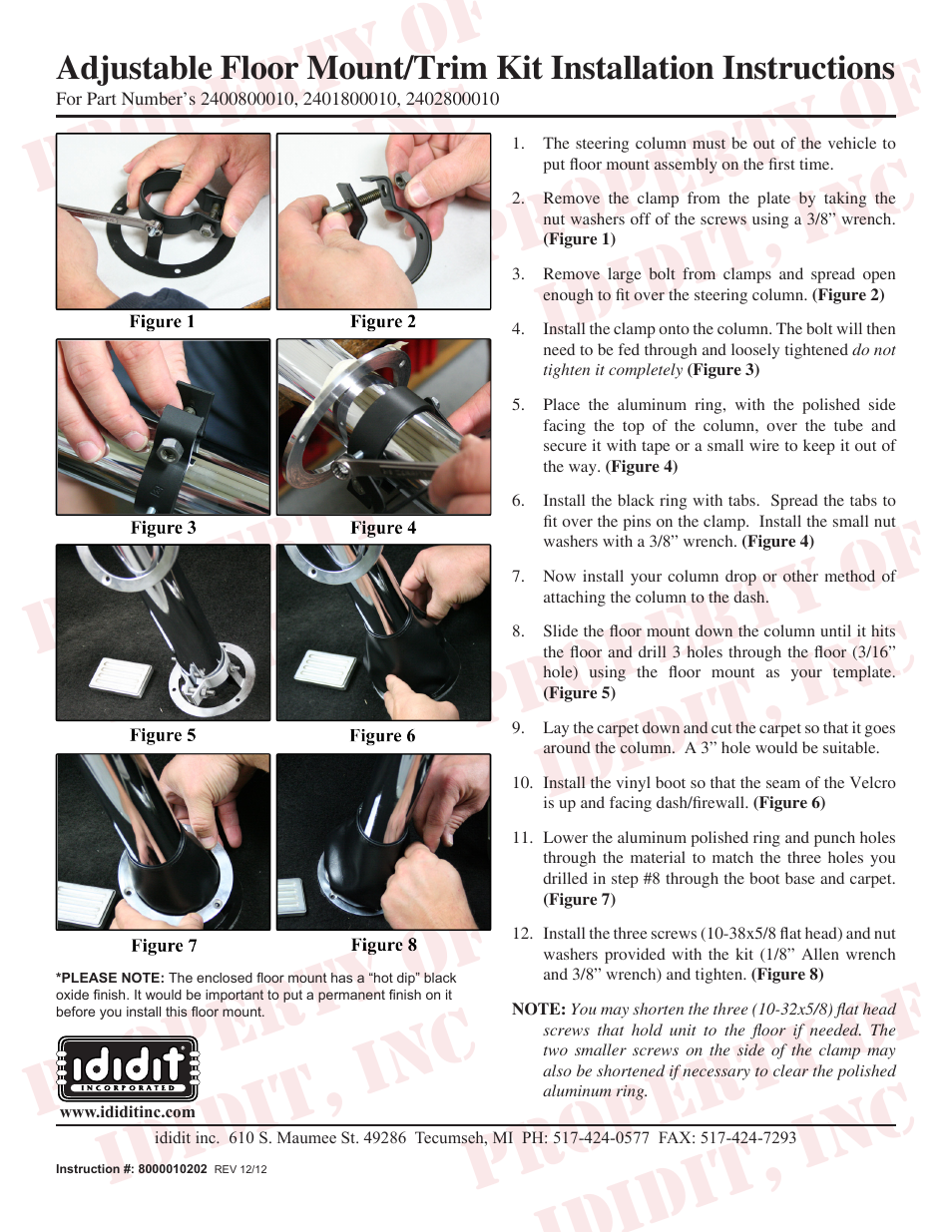 ididit Floor Mount: Adjustable Floor Mount with Trim Kit User Manual | 1 page