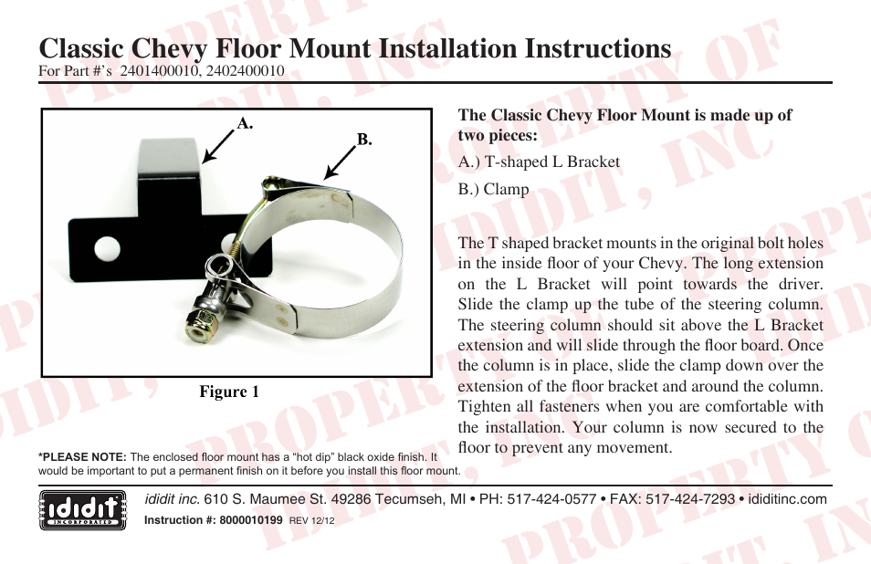 ididit Floor Mount: Classic Chevy Floor Mount User Manual | 1 page