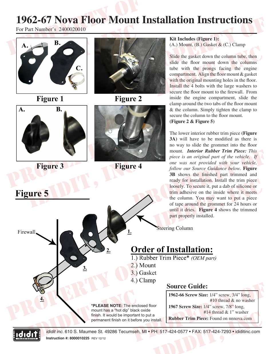 ididit Floor Mount: 1962-67 Nova Floor Mount User Manual | 1 page