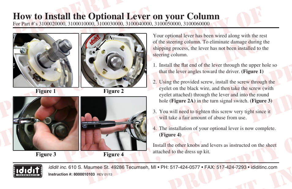 ididit Column Add-Ons: Optional Lever User Manual | 1 page