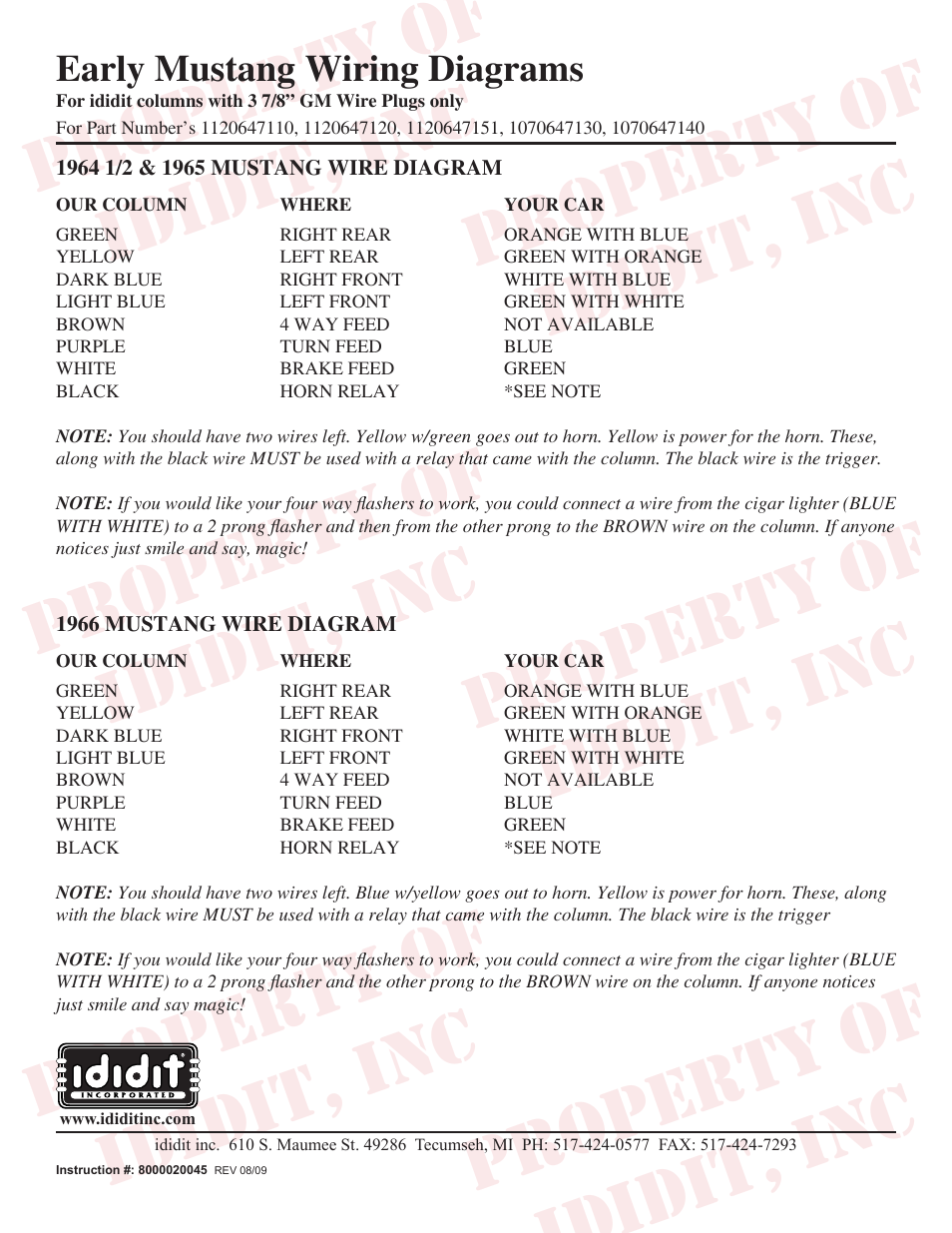 ididit Electrical: Early Mustang Wiring User Manual | 1 page