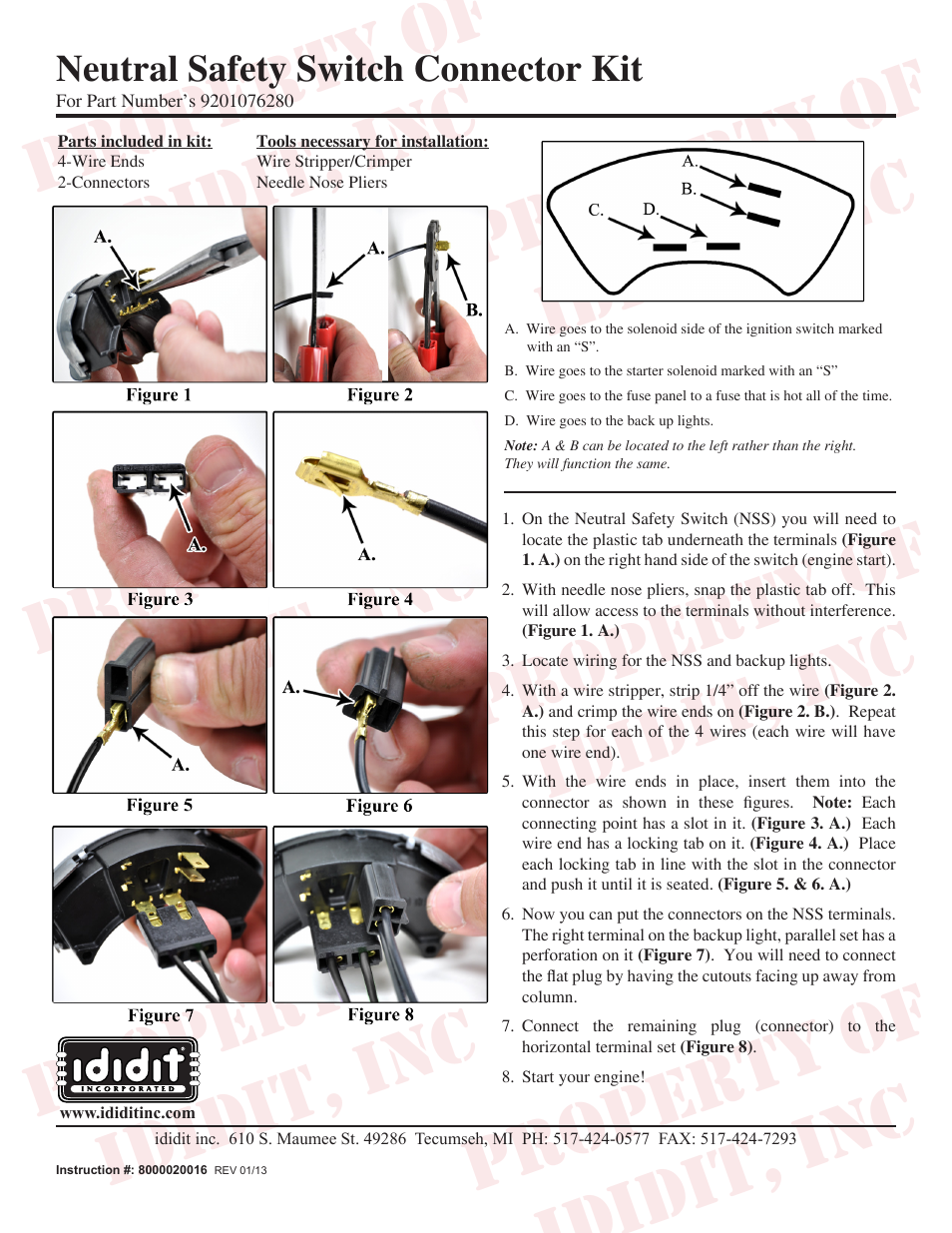 ididit Electrical: Neutral Safety Switch Connector Kit User Manual | 1 page