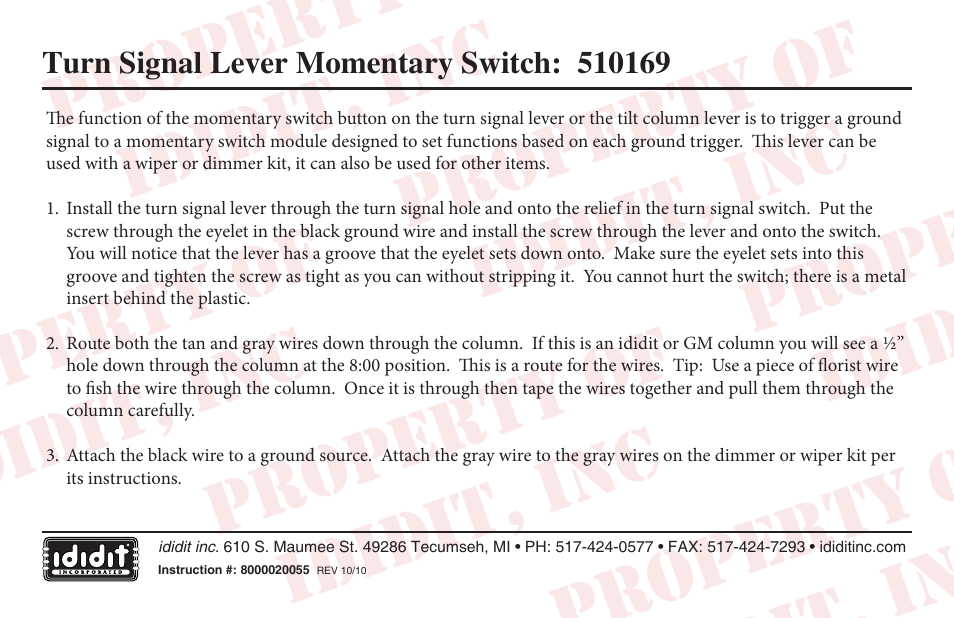 ididit Electrical: Turn Signal Lever Momentary Switch 510169 User Manual | 1 page