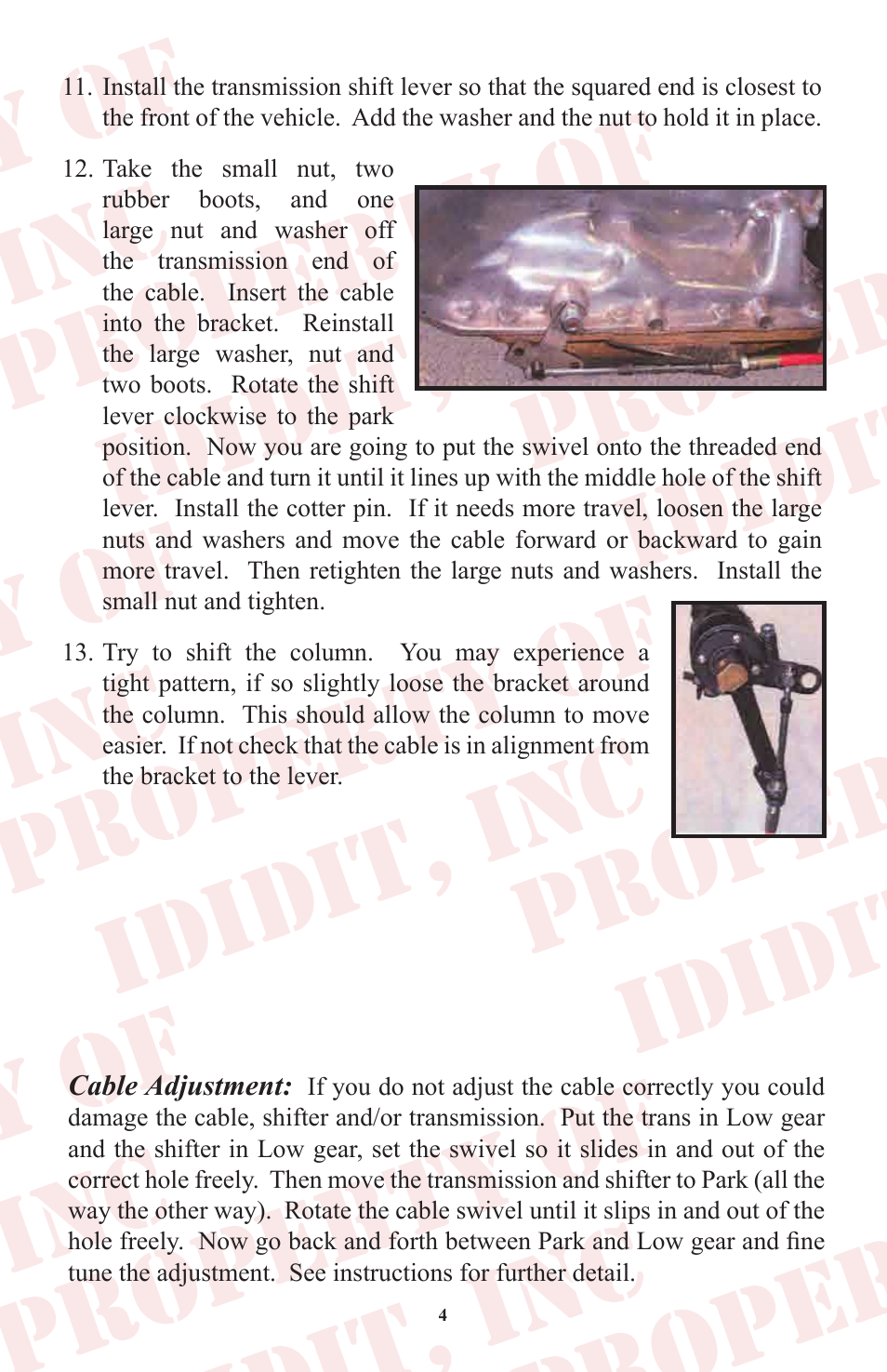 Cable adjustment | ididit Cable Shift Linkage Kit: Column to GM Transmission User Manual | Page 5 / 16