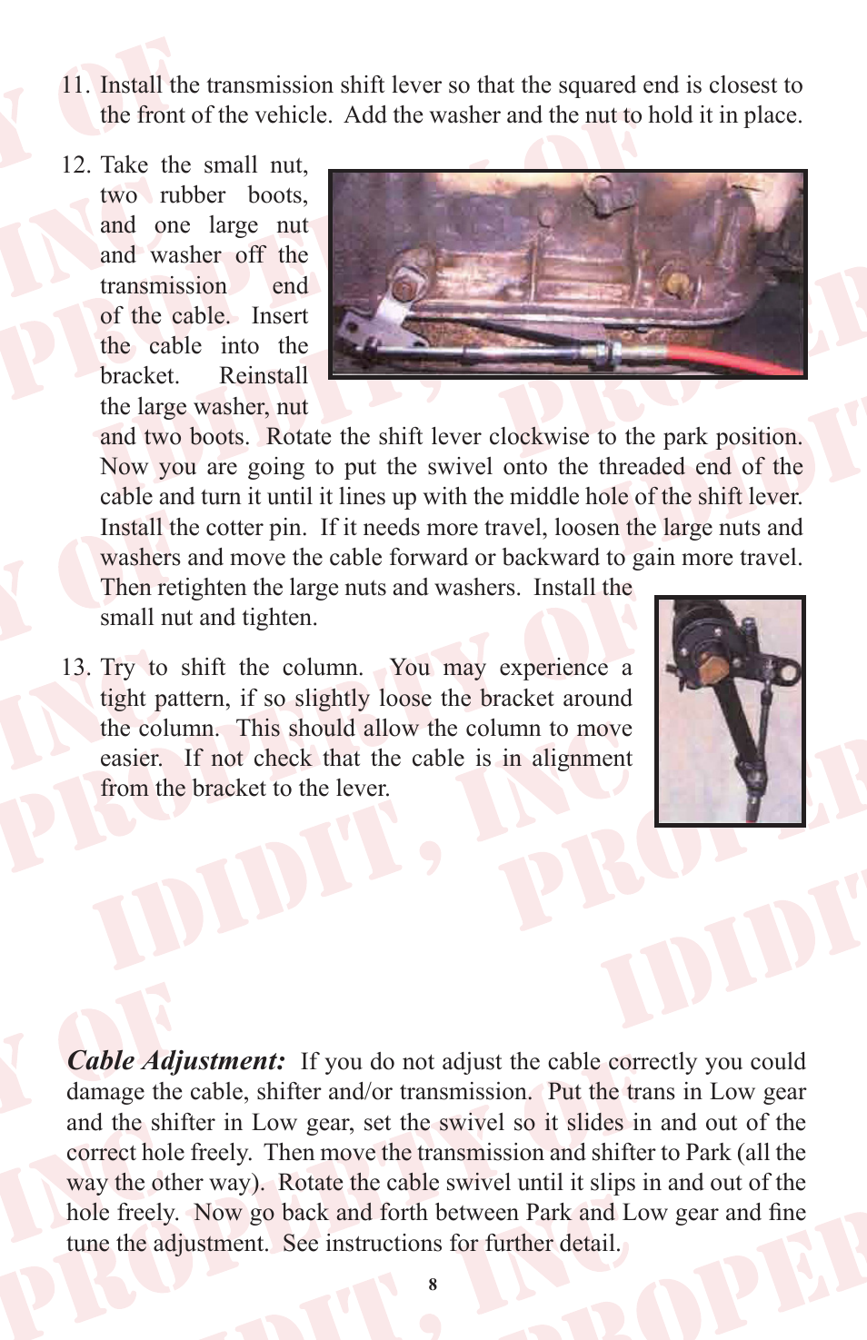 Cable adjustment | ididit Cable Shift Linkage Kit: Column to GM Transmission User Manual | Page 9 / 16