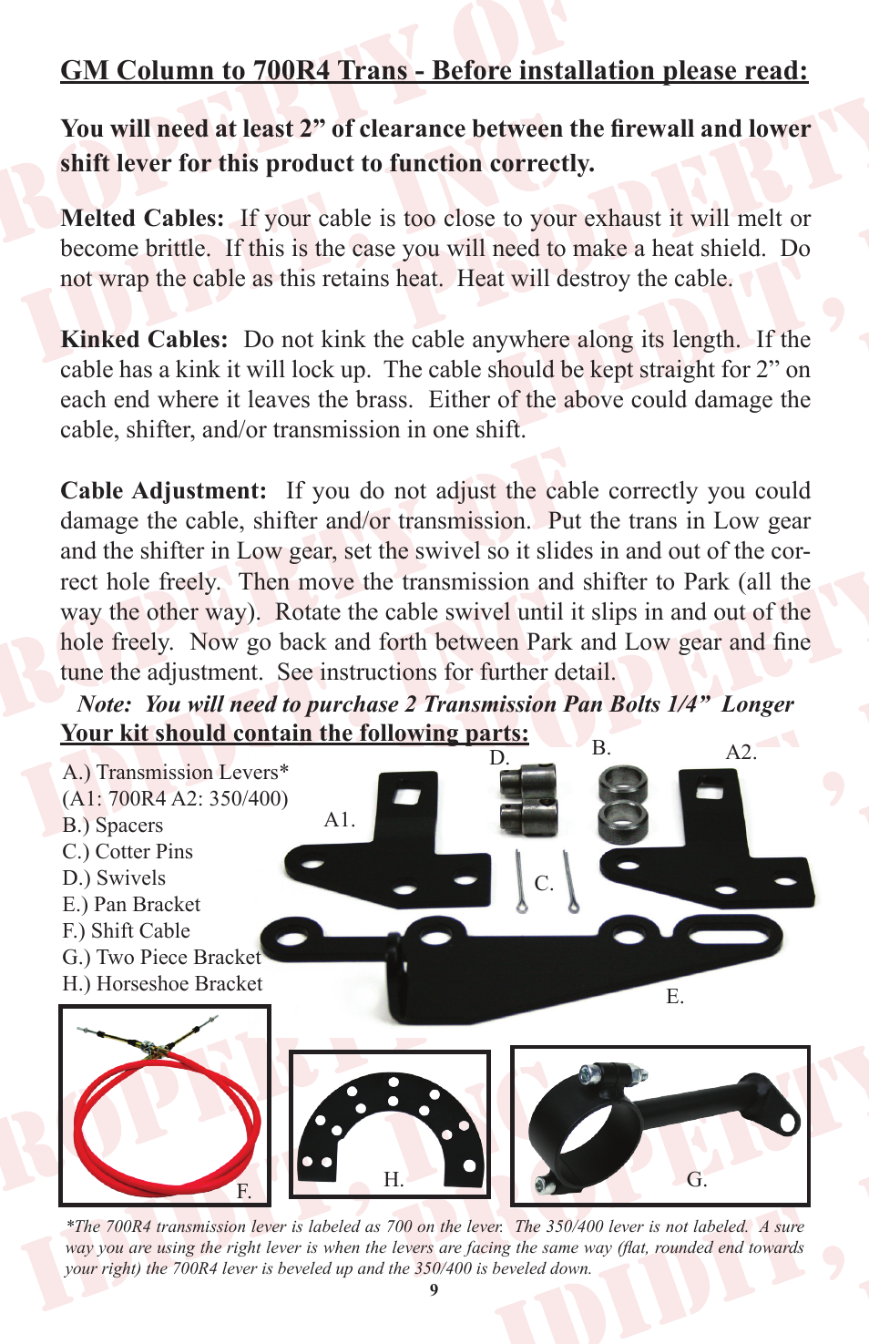 ididit Cable Shift Linkage Kit: GM Column to GM Transmission User Manual | Page 10 / 16