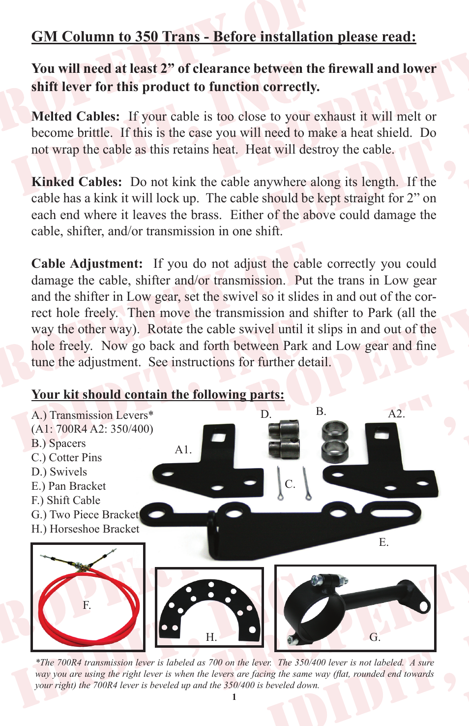 ididit Cable Shift Linkage Kit: GM Column to GM Transmission User Manual | Page 2 / 16