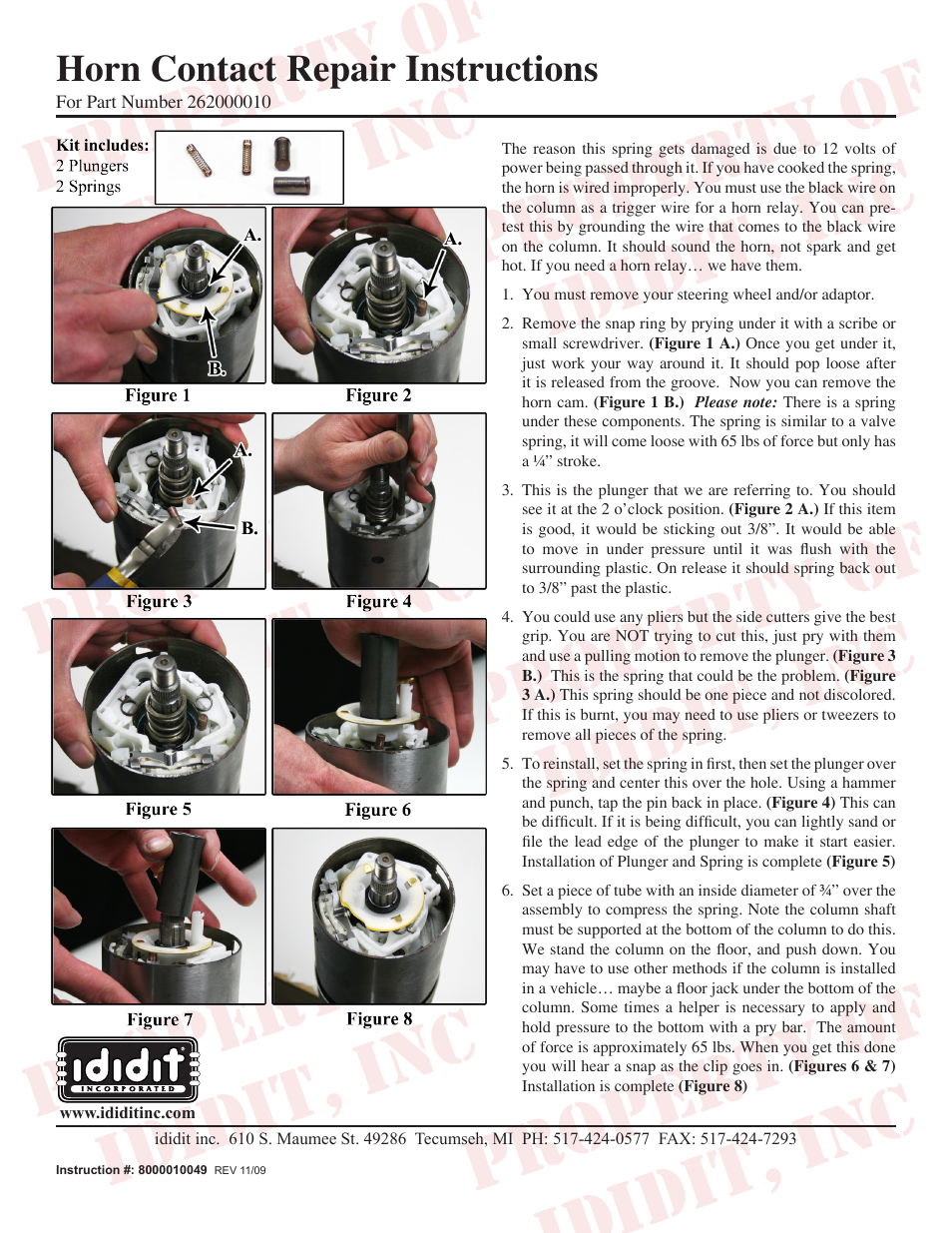 ididit Horn Contact Repair Instructions – Old Style Horn Cam User Manual | 1 page