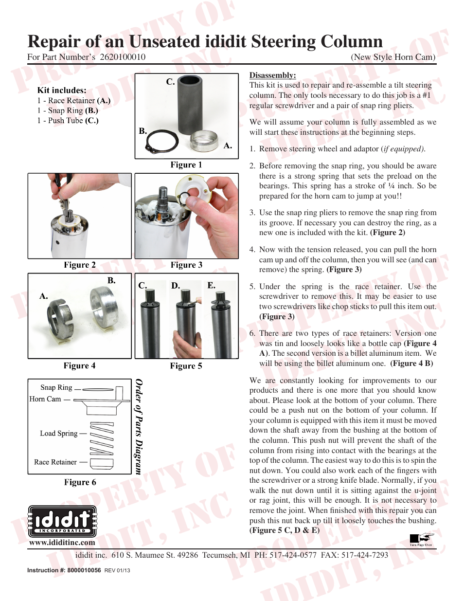 ididit Repair of an Unseated ididit Steering Column - New Style Horn Cam User Manual | 2 pages