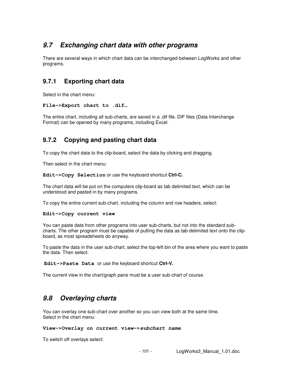 7 exchanging chart data with other programs, 8 overlaying charts | Innovate Motorsports LogWorks 3 User Manual | Page 101 / 145
